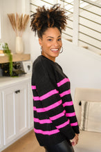 Load image into Gallery viewer, Just Go With It Crew Neck Sweater In Hot Pink Stripe