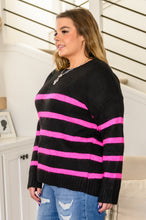 Load image into Gallery viewer, Just Go With It Crew Neck Sweater In Hot Pink Stripe