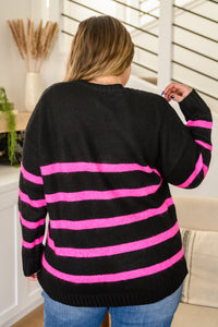 Just Go With It Crew Neck Sweater In Hot Pink Stripe